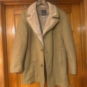 Men's Tan Pea Coat with Shearling Lining
